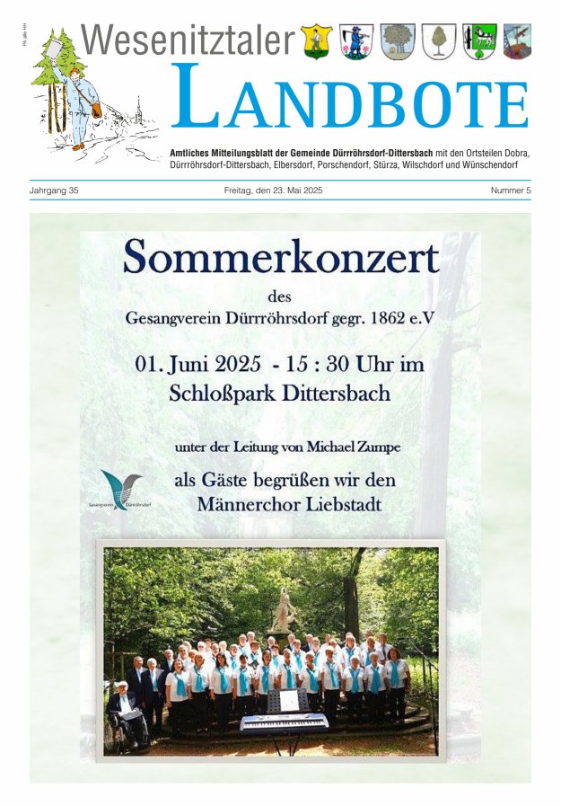 Wesenitztaler Landbote – Amtliches Mitteilungsblatt der Gemeinde Dürrröhrsdorf-Dittersbach Titelblatt 05/2025