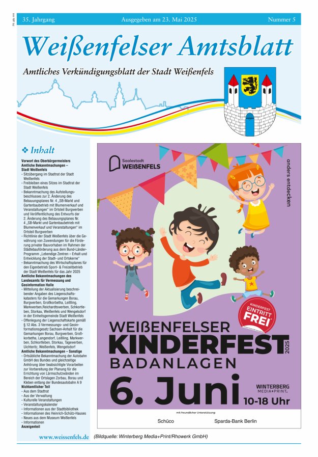 Weißenfelser Amtsblatt – Amtliches Verkündungsblatt der Stadt Weißenfels Titelblatt 05/2025