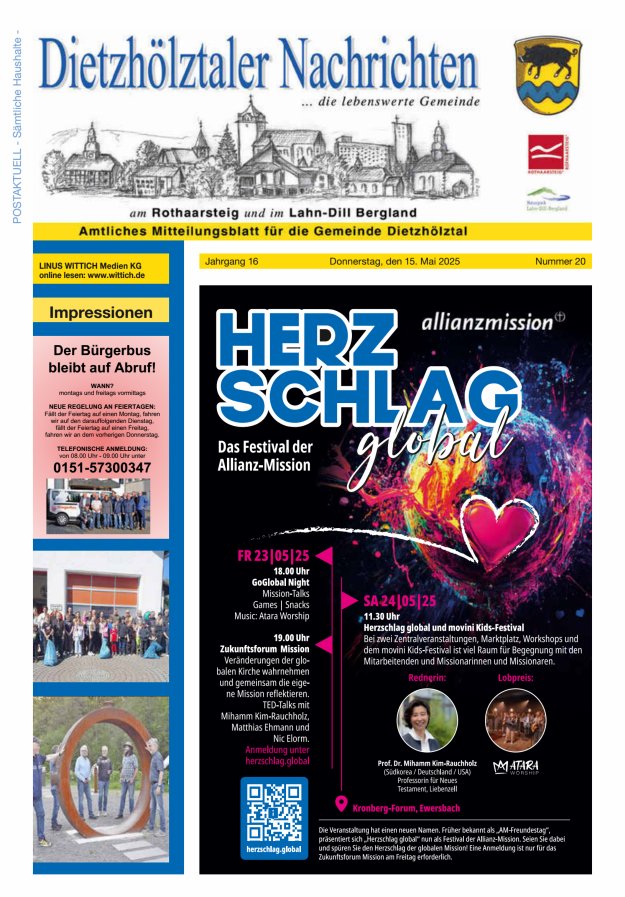 Dietzhölztaler Nachrichten Titelblatt 20/2025