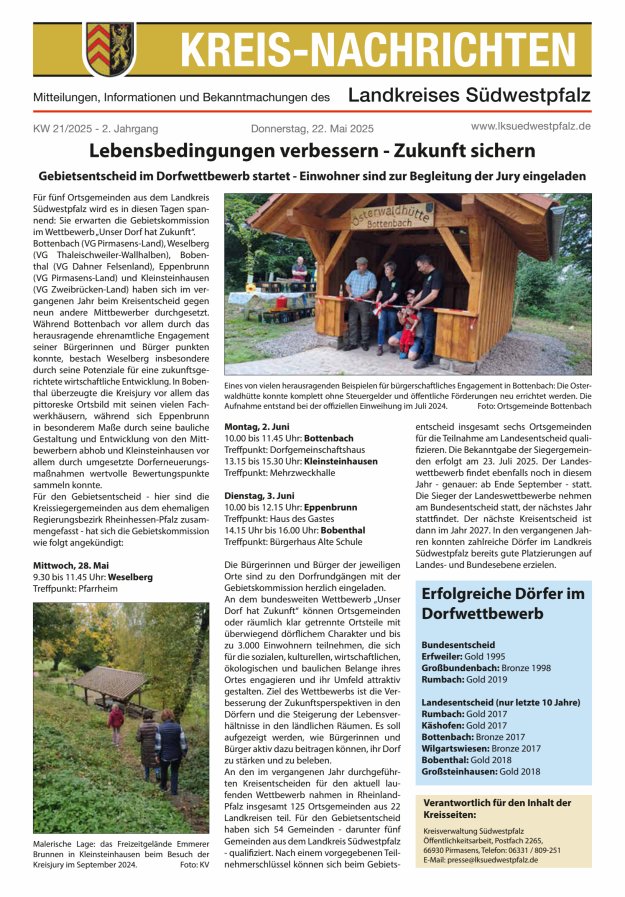 Kreis-Nachrichten - Mitteilungen des Landkreises Südwestpfalz Titelblatt 10/2025