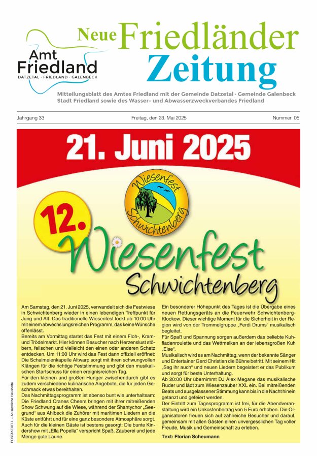 Neue Friedländer Zeitung Titelblatt 05/2025