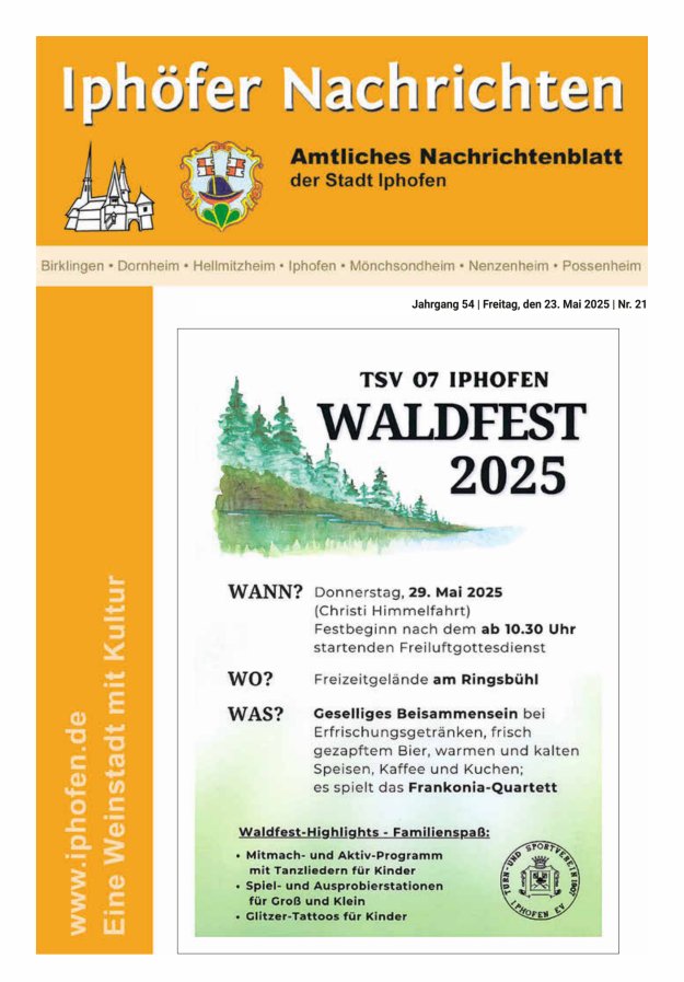 Iphöfer Nachrichten Titelblatt 21/2025