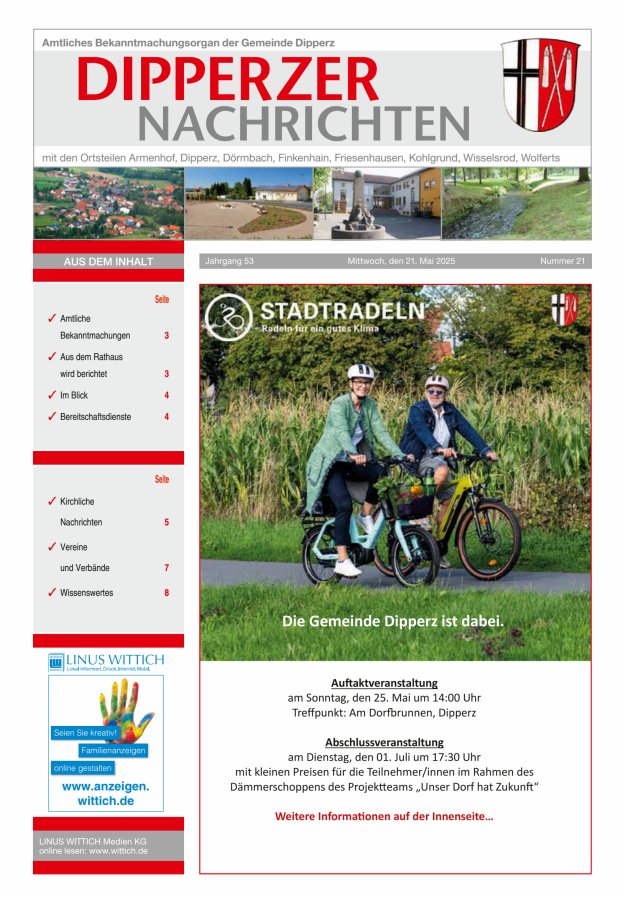 Dipperzer Nachrichten Titelblatt 21/2025