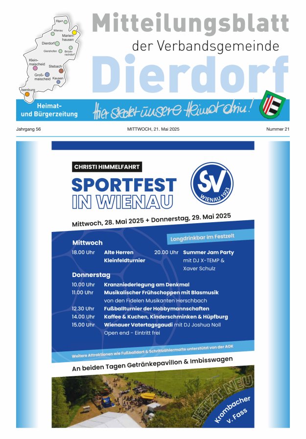 Mitteilungsblatt der Verbandsgemeinde Dierdorf Titelblatt 21/2025