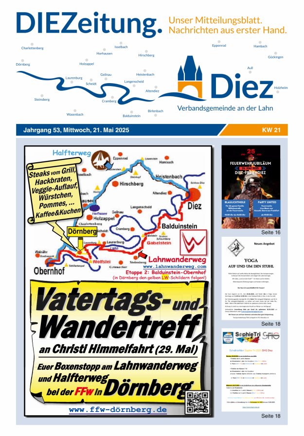 Mitteilungsblatt der Verbandsgemeinde Diez und der Ortsgemeinden Titelblatt 21/2025