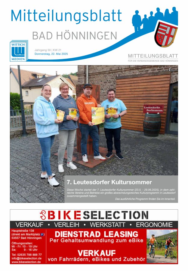 Mitteilungsblatt für den Bereich der Verbandsgemeinde Bad Hönningen Titelblatt 21/2025