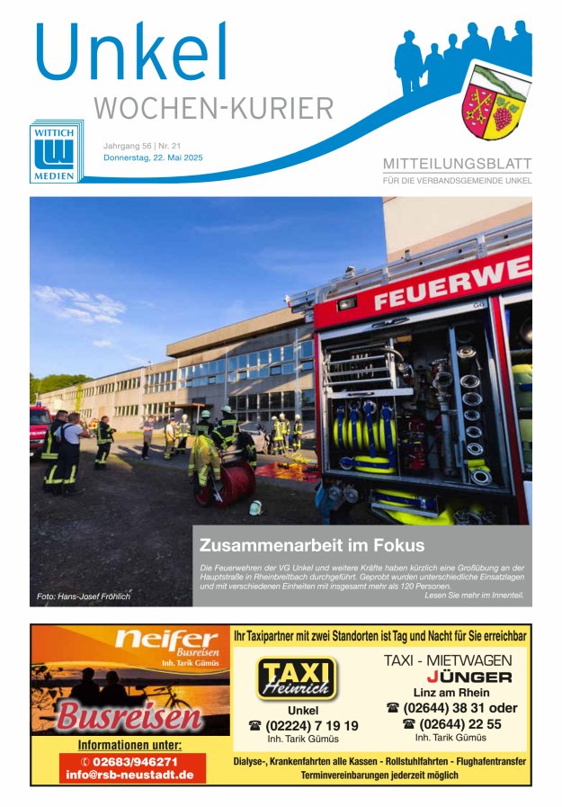 Wochen-Kurier Verbandsgemeinde Unkel Titelblatt 21/2025