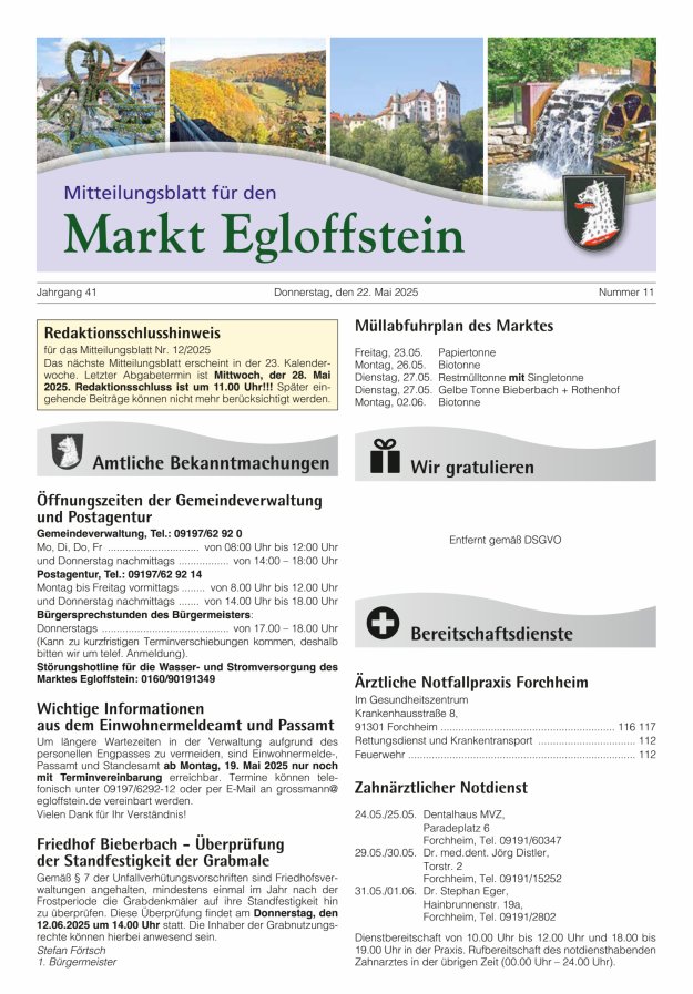 Mitteilungsblatt für den Markt Egloffstein Titelblatt 11/2025