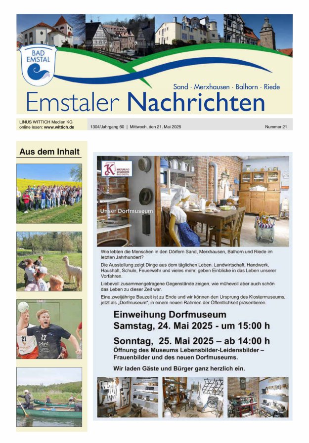Emstaler Nachrichten Titelblatt 21/2025