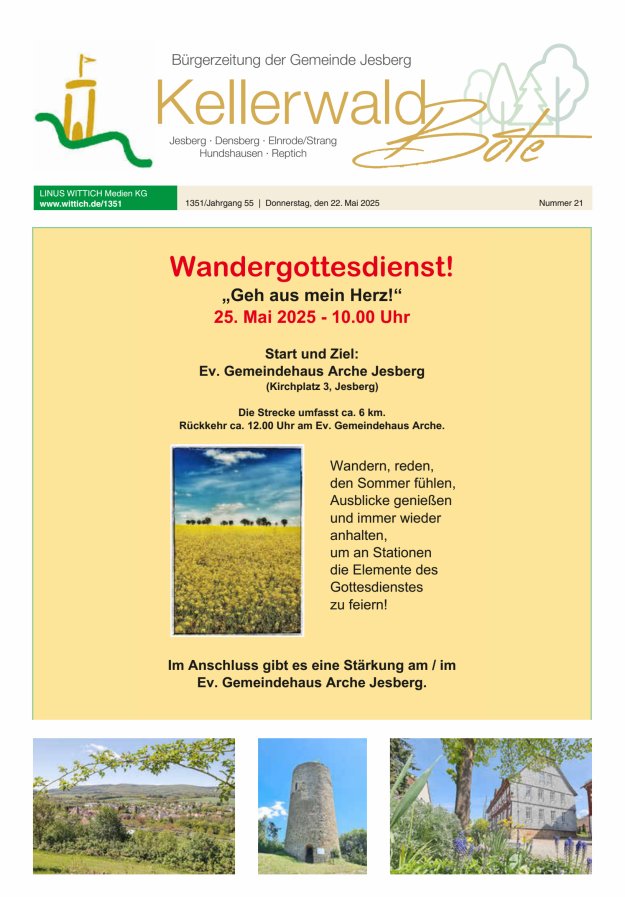 Kellerwaldbote - Bürgerzeitung der Gemeinde Jesberg Titelblatt 21/2025
