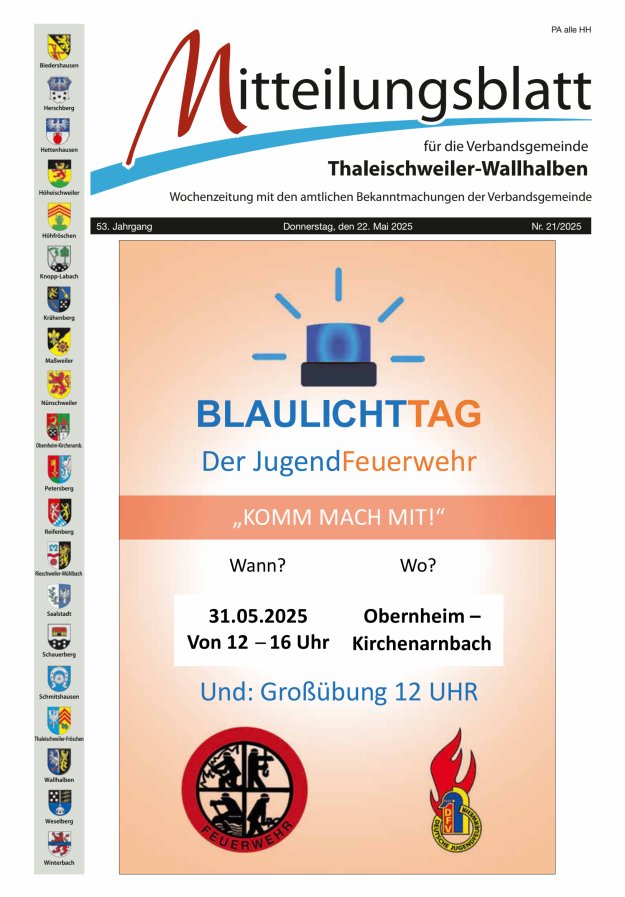 Mitteilungsblatt VG Thaleischweiler-Wallhalben Titelblatt 21/2025