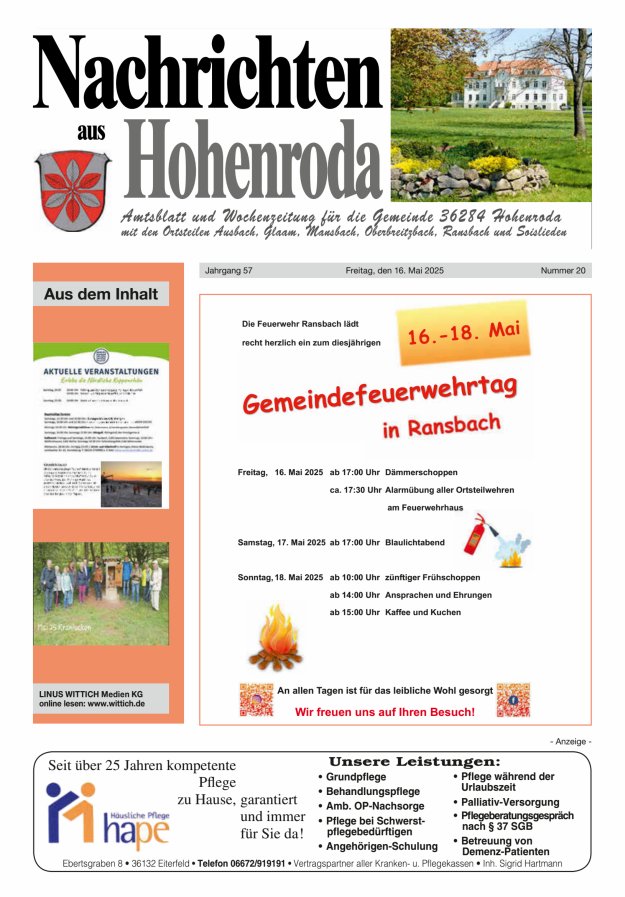 Nachrichten aus Hohenroda Titelblatt 20/2025