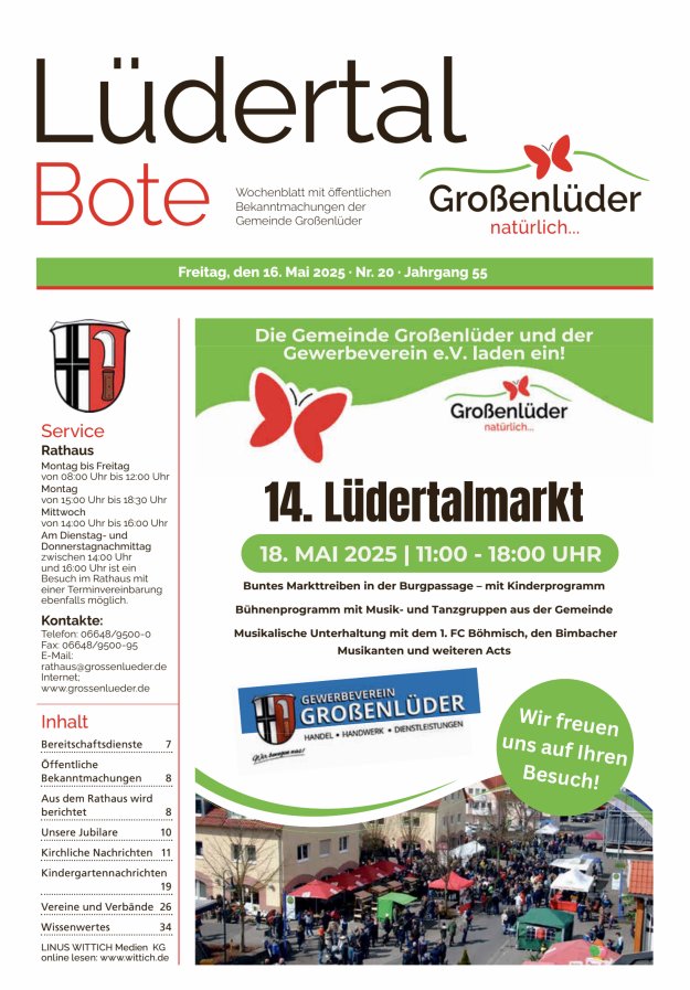 Wochenblatt mit öffentlichen Bekanntmachungen der Gemeinde Großenlüder Titelblatt 20/2025