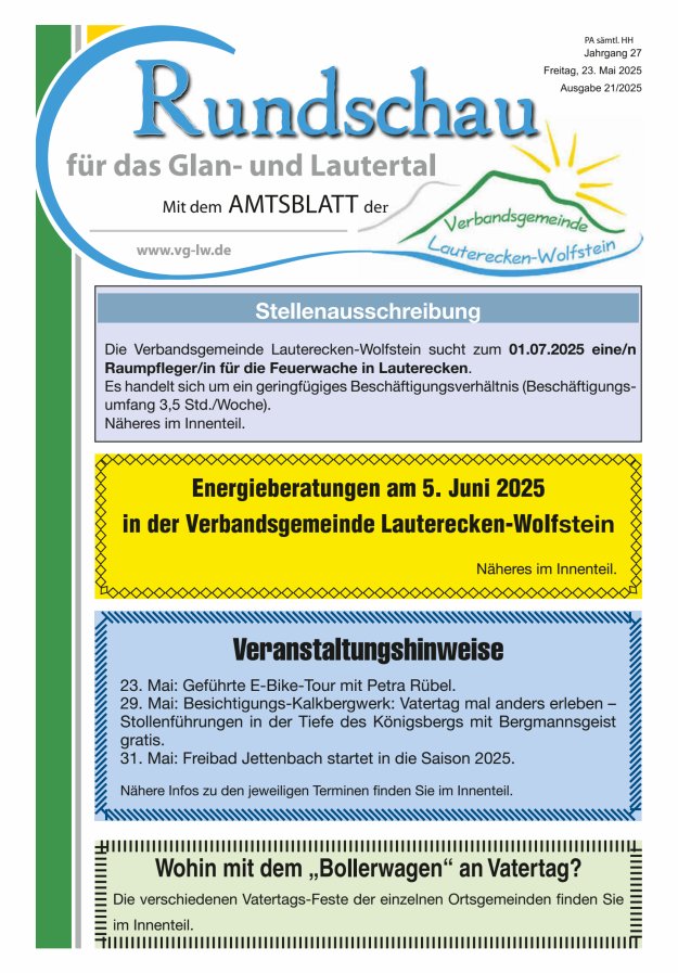 Rundschau für das Glan- und Lautertal Titelblatt 21/2025