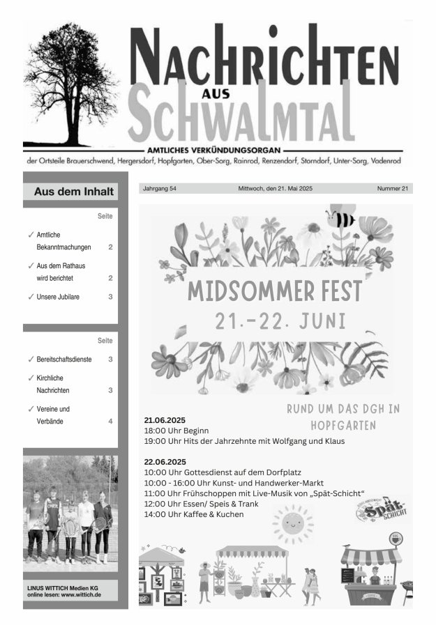 Nachrichten aus Schwalmtal Titelblatt 21/2025