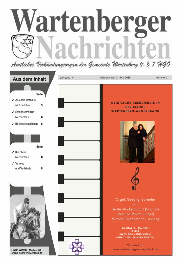 Wartenberger Nachrichten Titelblatt 21/2025