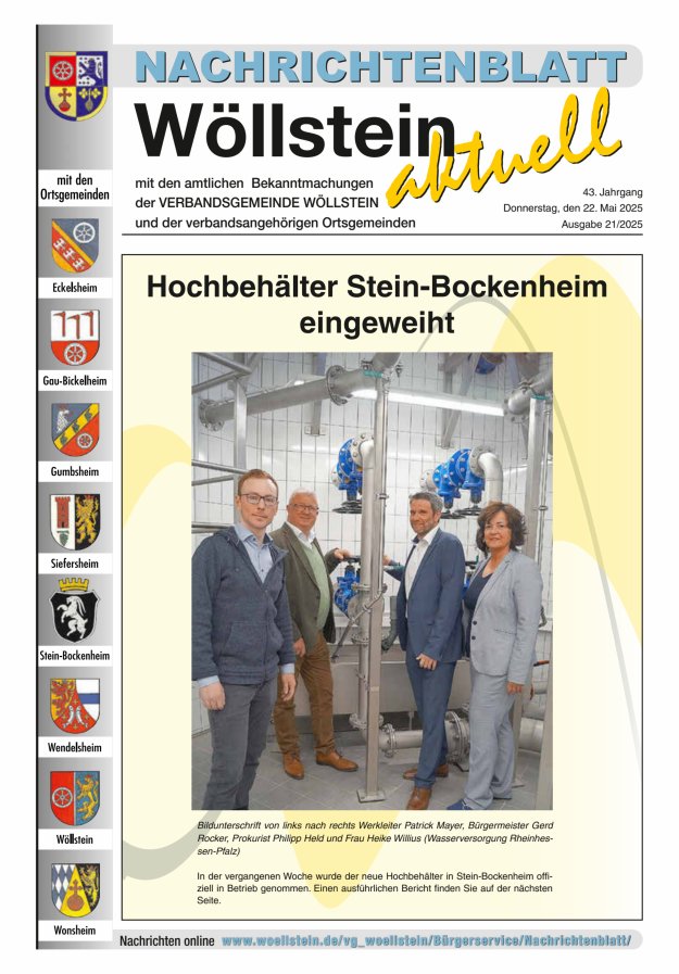 Nachrichtenblatt Wöllstein aktuell Titelblatt 21/2025