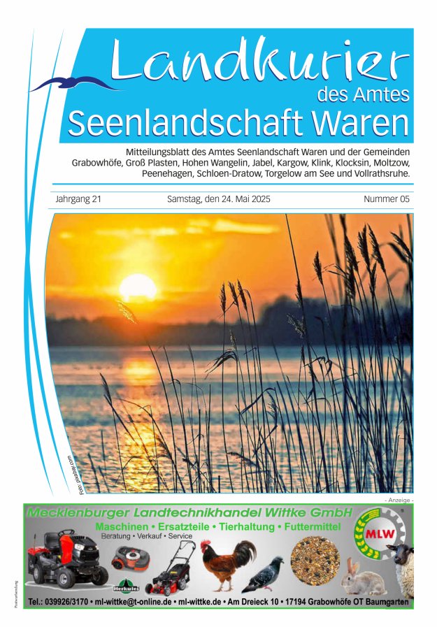 Landkurier des Amtes Seenlandschaft Waren Titelblatt 05/2025