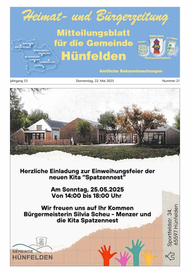 Mitteilungsblatt für die Gemeinde Hünfelden Titelblatt 21/2025