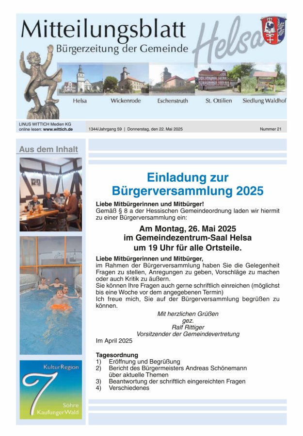 Mitteilungsblatt Helsa Titelblatt 21/2025