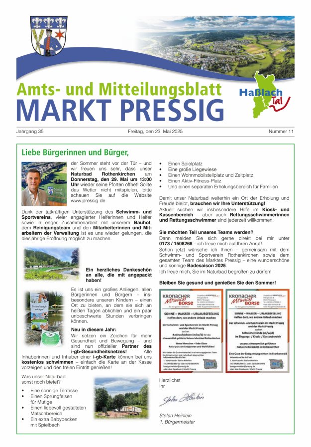 Amtsblatt für den Markt Pressig mit den Gemeindeteilen Titelblatt 11/2025