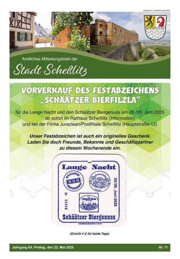 Scheßlitzer Anzeiger - Amtliches Mitteilungsblatt der Stadt Scheßlitz Titelblatt 11/2025
