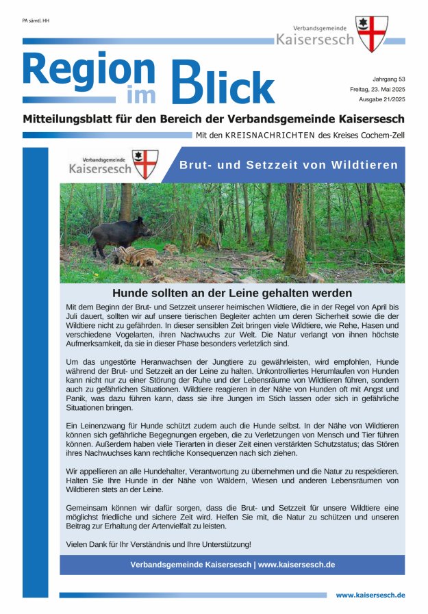 Region im Blick VG Kaisersesch Titelblatt 21/2025