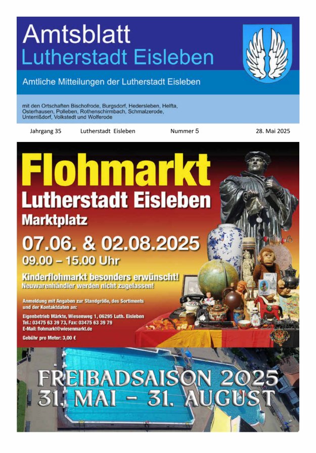 Amtsblatt Lutherstadt Eisleben – Amtliches Mitteilungsblatt der Lutherstadt Eisleben Titelblatt 05/2025