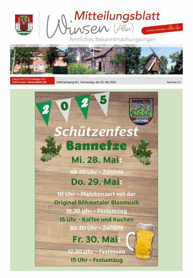 Mitteilungsblatt der Gemeinde Winsen Titelblatt 21/2025