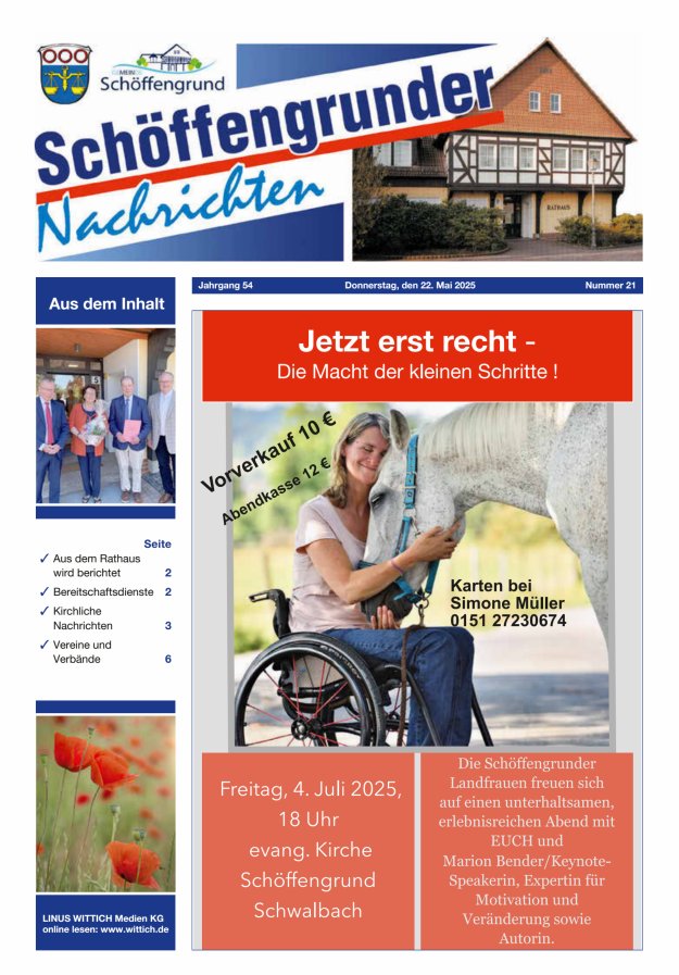 Schöffengrunder Nachrichten Titelblatt 21/2025