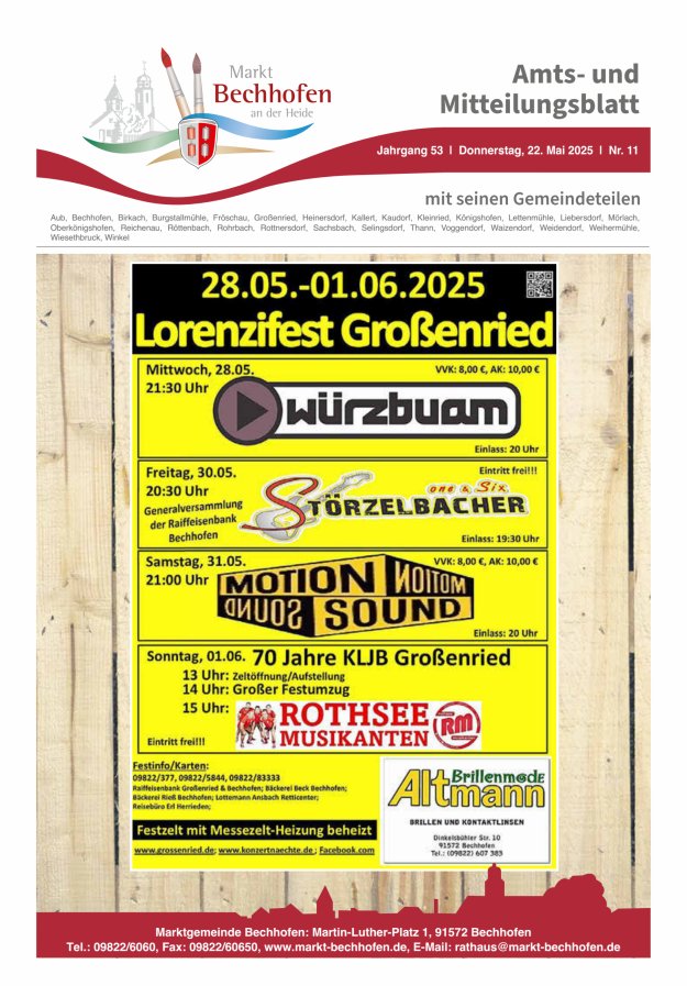 Amts- und Mitteilungsblatt für den Markt Bechhofen Titelblatt 11/2025