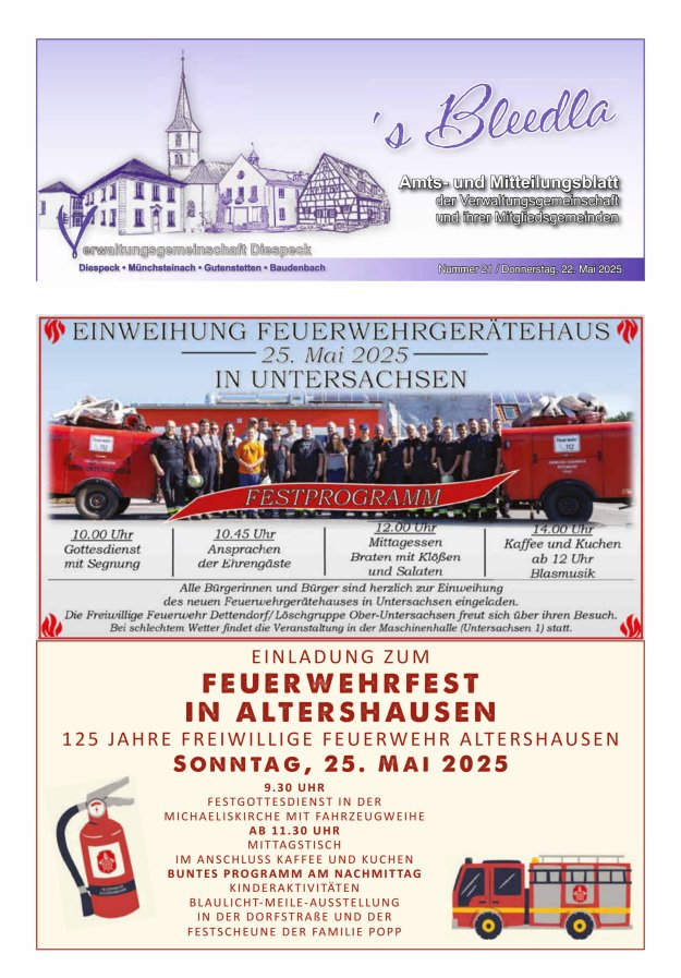 Amts- und Mitteilungsblatt VGem Diespeck Titelblatt 21/2025