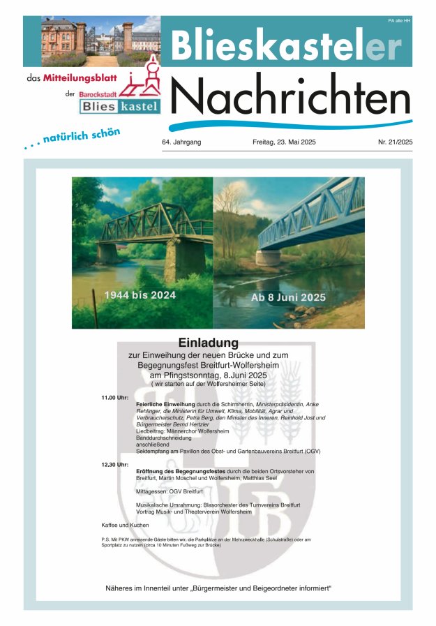 Blieskasteler Nachrichten  Titelblatt 21/2025