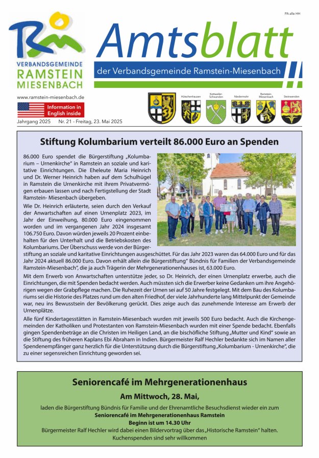 Amtsblatt VG Ramstein-Miesenbach Titelblatt 21/2025