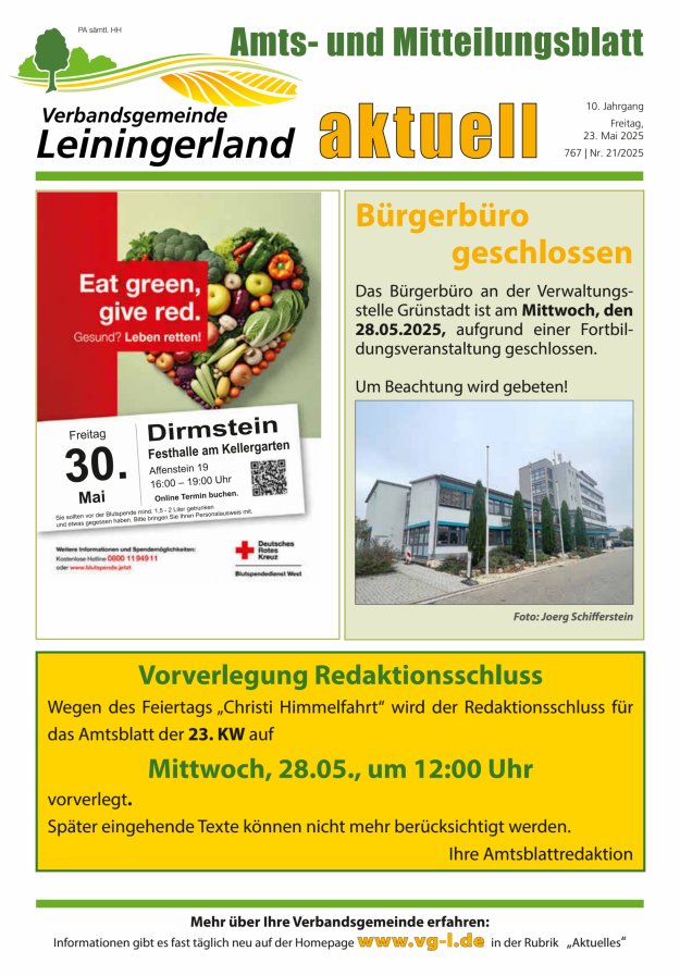 VG Leiningerland aktuell Titelblatt 21/2025