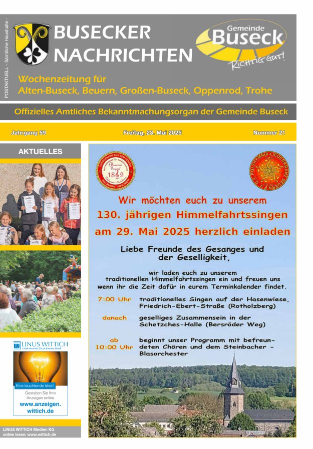 Busecker Nachrichten Titelblatt 21/2025