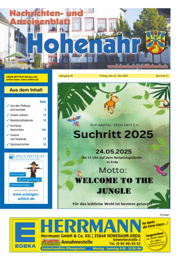 Nachrichten- und Anzeigenblatt für die Gemeinde Hohenahr Titelblatt 21/2025