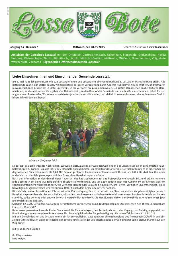 Amtsblatt Lossa Bote - Gemeinde Lossatal mit den Ortsteilen Titelblatt 05/2025
