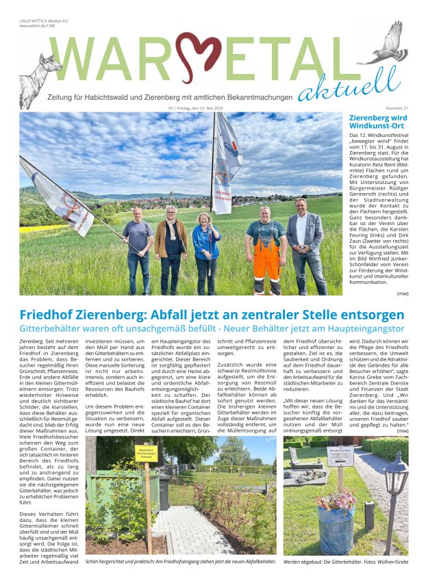 Warmetal aktuell (Habichtswald + Zierenberg) Titelblatt 21/2025