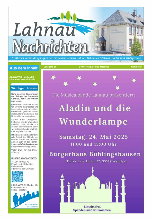 Lahnau Nachrichten Titelblatt 21/2025