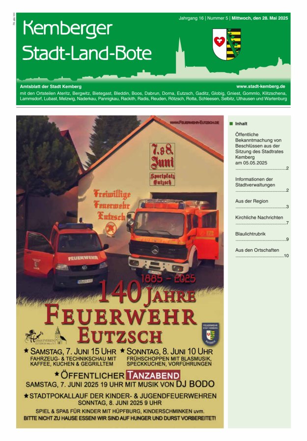 Kemberger Stadt-Land-Bote Amtsblatt der Stadt Kemberg Titelblatt 05/2025