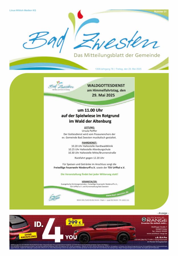 Heimatzeitung Bad Zwesten Titelblatt 21/2025