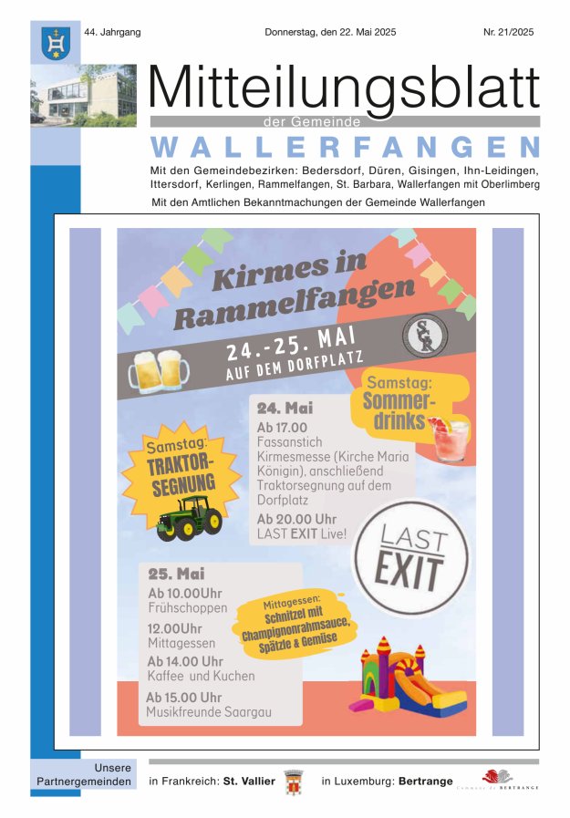 Mitteilungsblatt Gemeinde Wallerfangen Titelblatt 21/2025