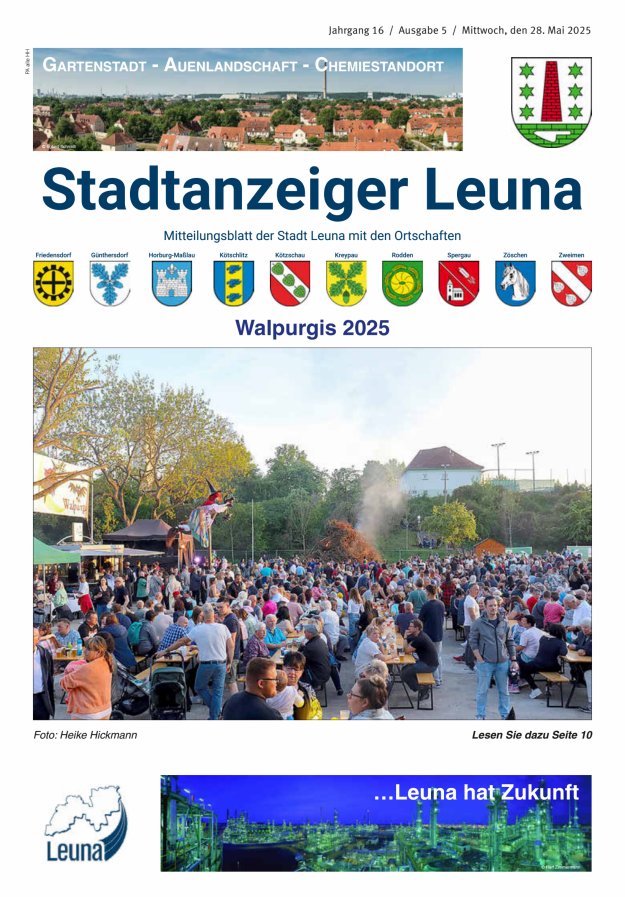 Stadtanzeiger – Mitteilungsblatt der Stadt Leuna mit den Ortschaften Titelblatt 05/2025