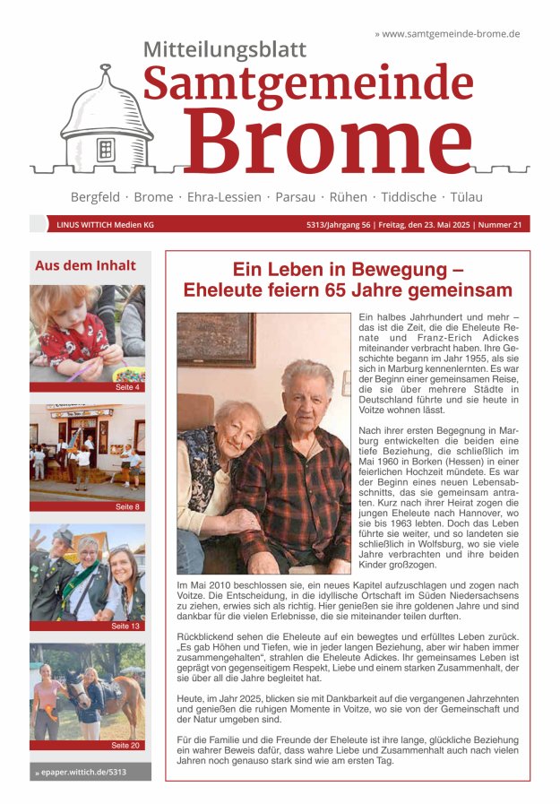 Mitteilungsblatt der Samtgemeinde Brome Titelblatt 21/2025