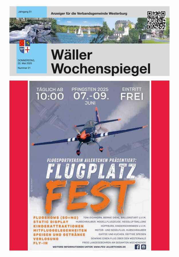 Wäller Wochenspiegel - Anzeiger für die Verbandsgemeinde Westerburg Titelblatt 21/2025