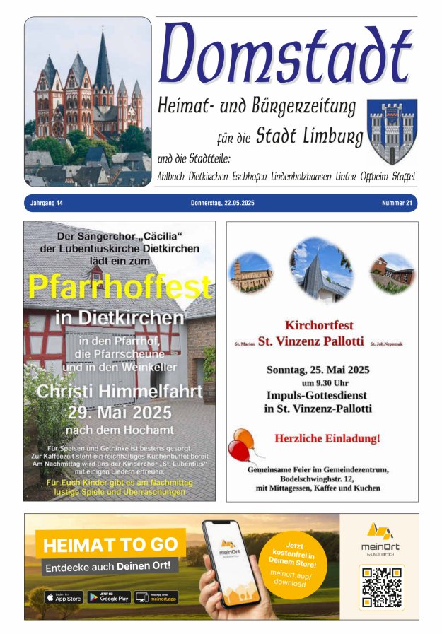 Domstadt - Heimat- und Bürgerzeitung für die Stadt Limburg Titelblatt 21/2025