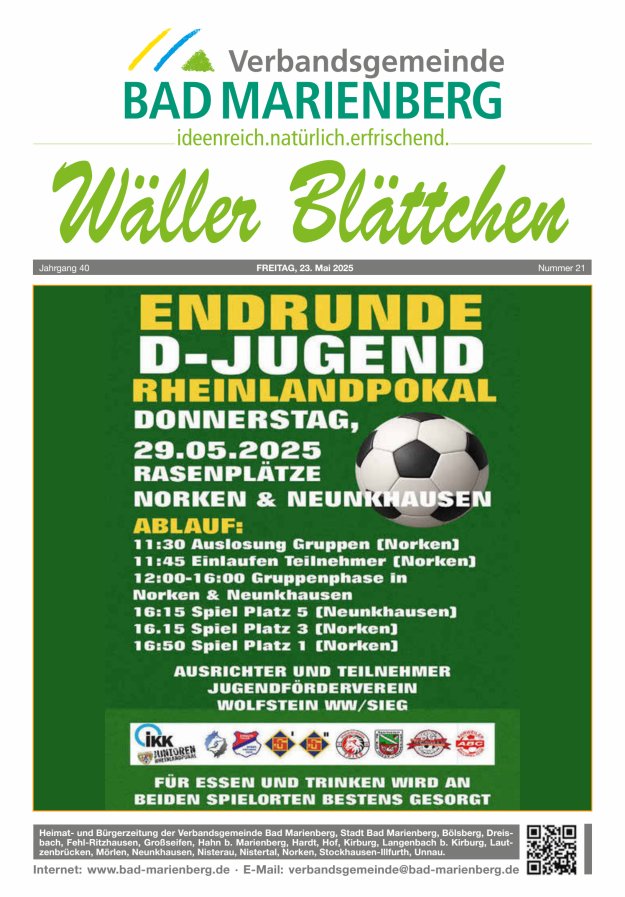 Wäller Blättchen - Verbandsgemeinde Bad Marienberg Titelblatt 21/2025