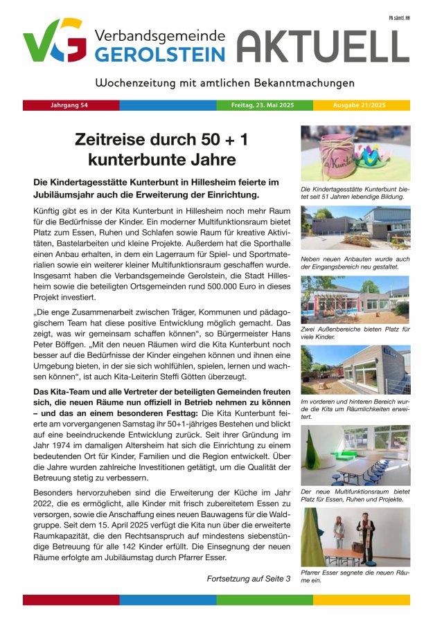 Verbandsgemeinde Gerolstein aktuell Titelblatt 21/2025