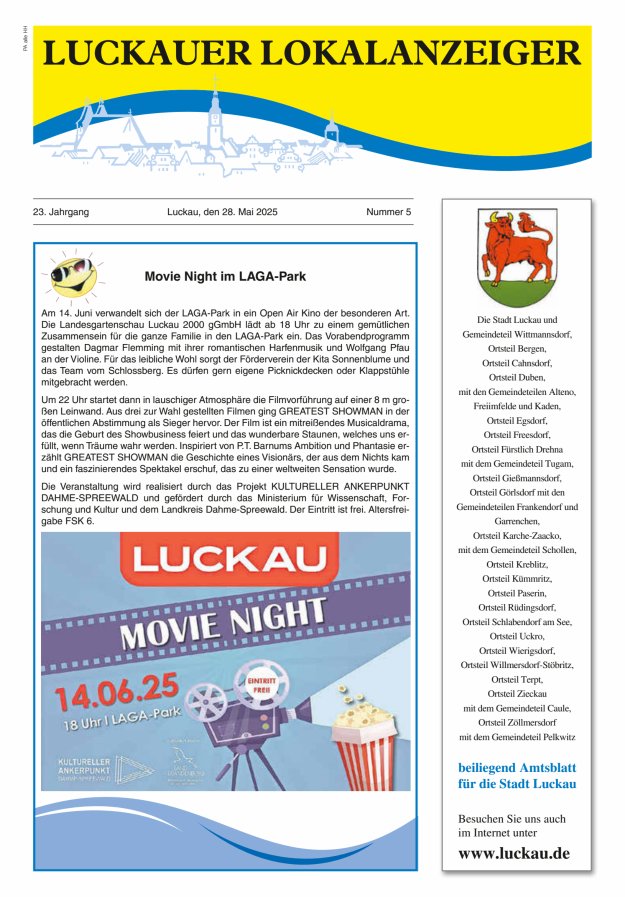 Luckauer Lokalanzeiger (beiliegend Amtsblatt für die Stadt Luckau) Titelblatt 05/2025